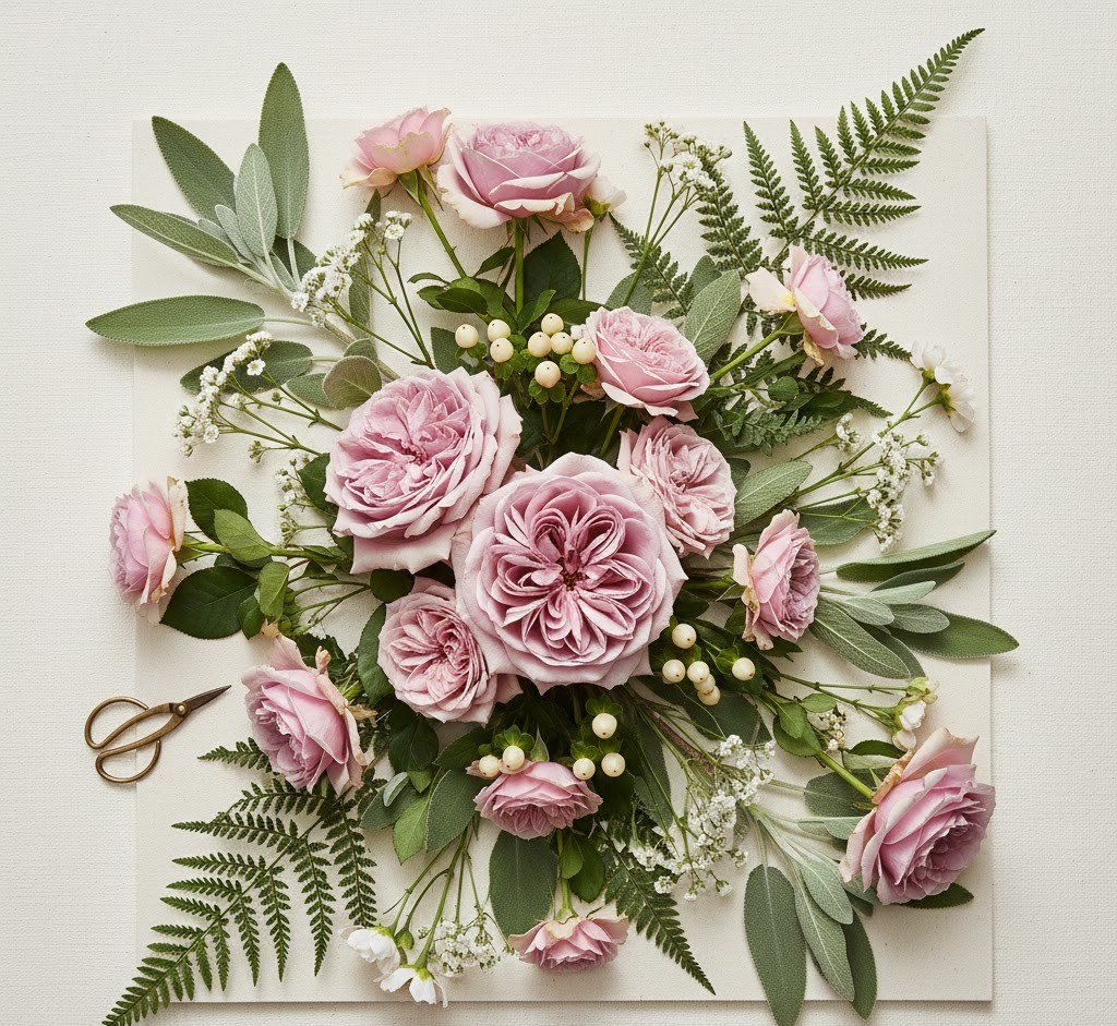 Flatlay med blomster